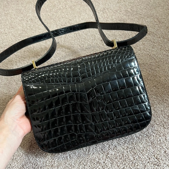 Vintage Umberto H Gold Black Patent Croc Leather Crossbody Shoulder Constance - Picture 11 of 11